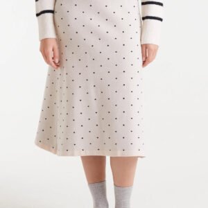 FALDA MIDI JACQUARD CON MINI PUNTOS NEGROS COMPAÑIA FANTASTICA